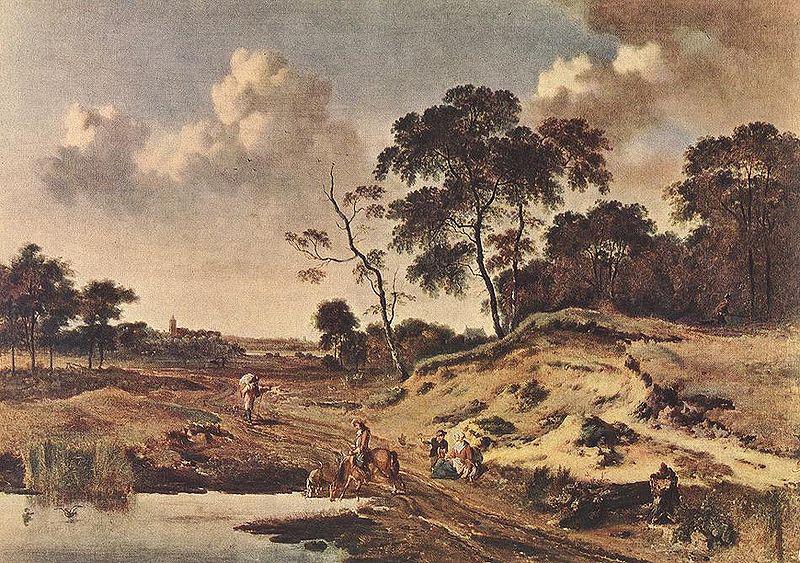 Jan Wijnants Landschap met reizigers op een weg langs een watertje oil painting picture